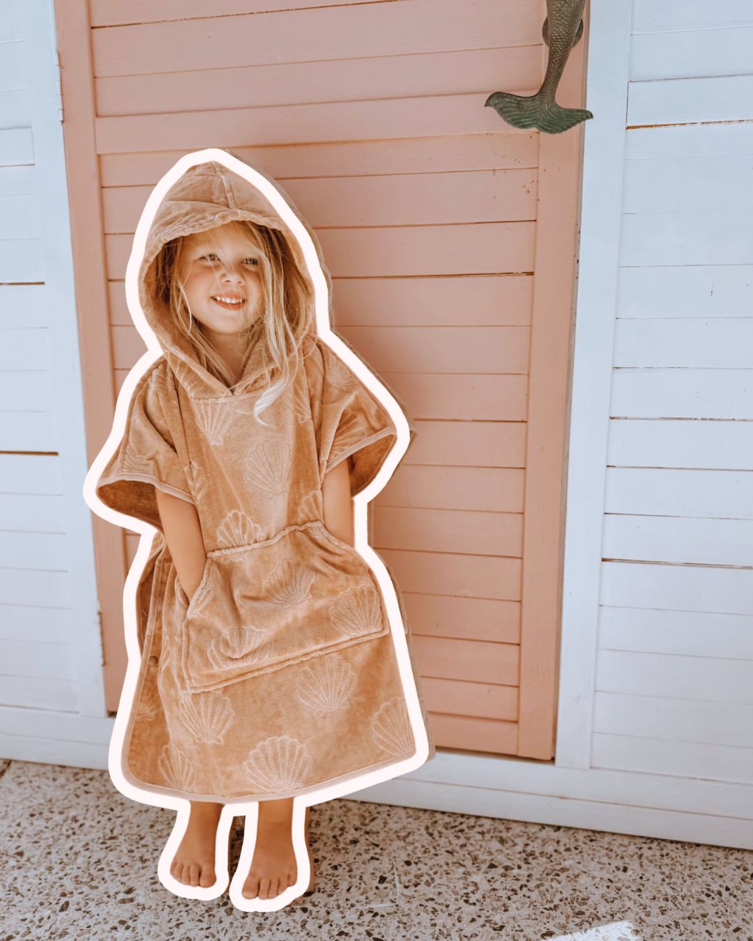 Seashells beige neutral beach hooded towel sustainable 