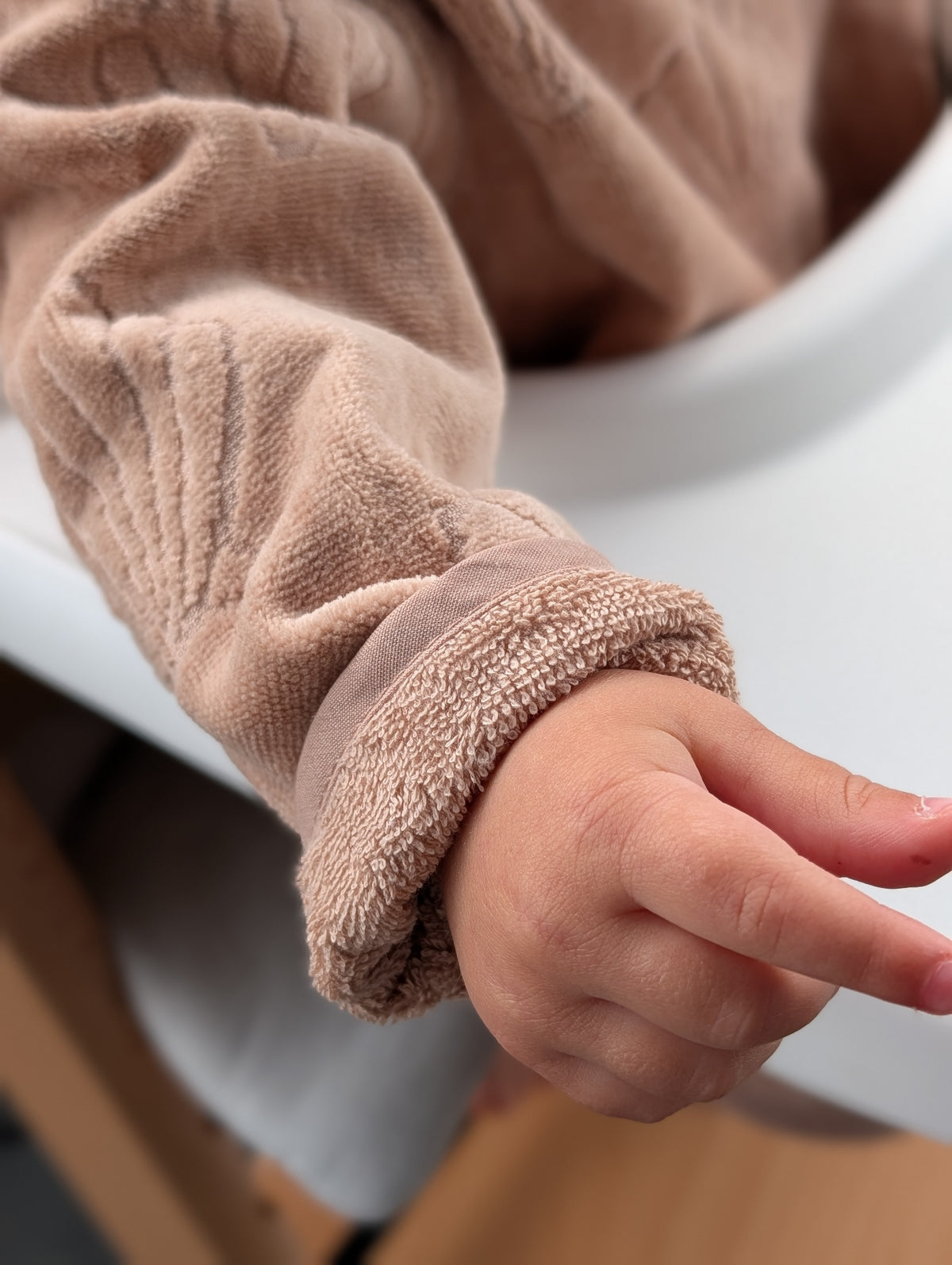 TerryTots Long Sleeve Towel Bib® - Beige Shell in Velour