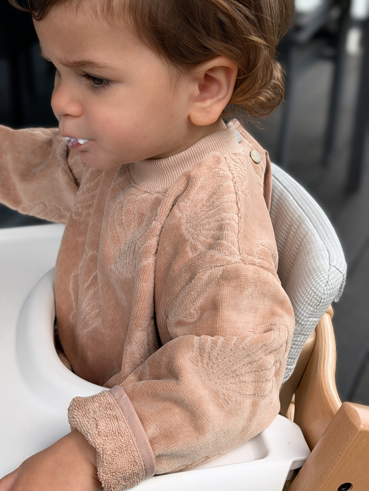 TerryTots Long Sleeve Towel Bib® - Beige Shell in Velour