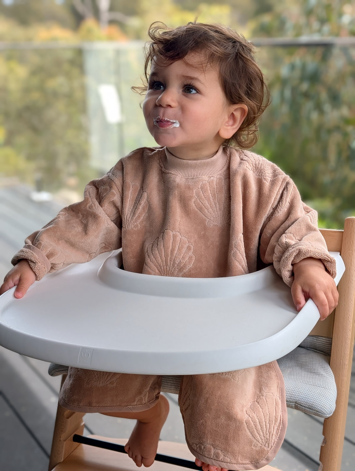 TerryTots Long Sleeve Towel Bib® - Beige Shell in Velour