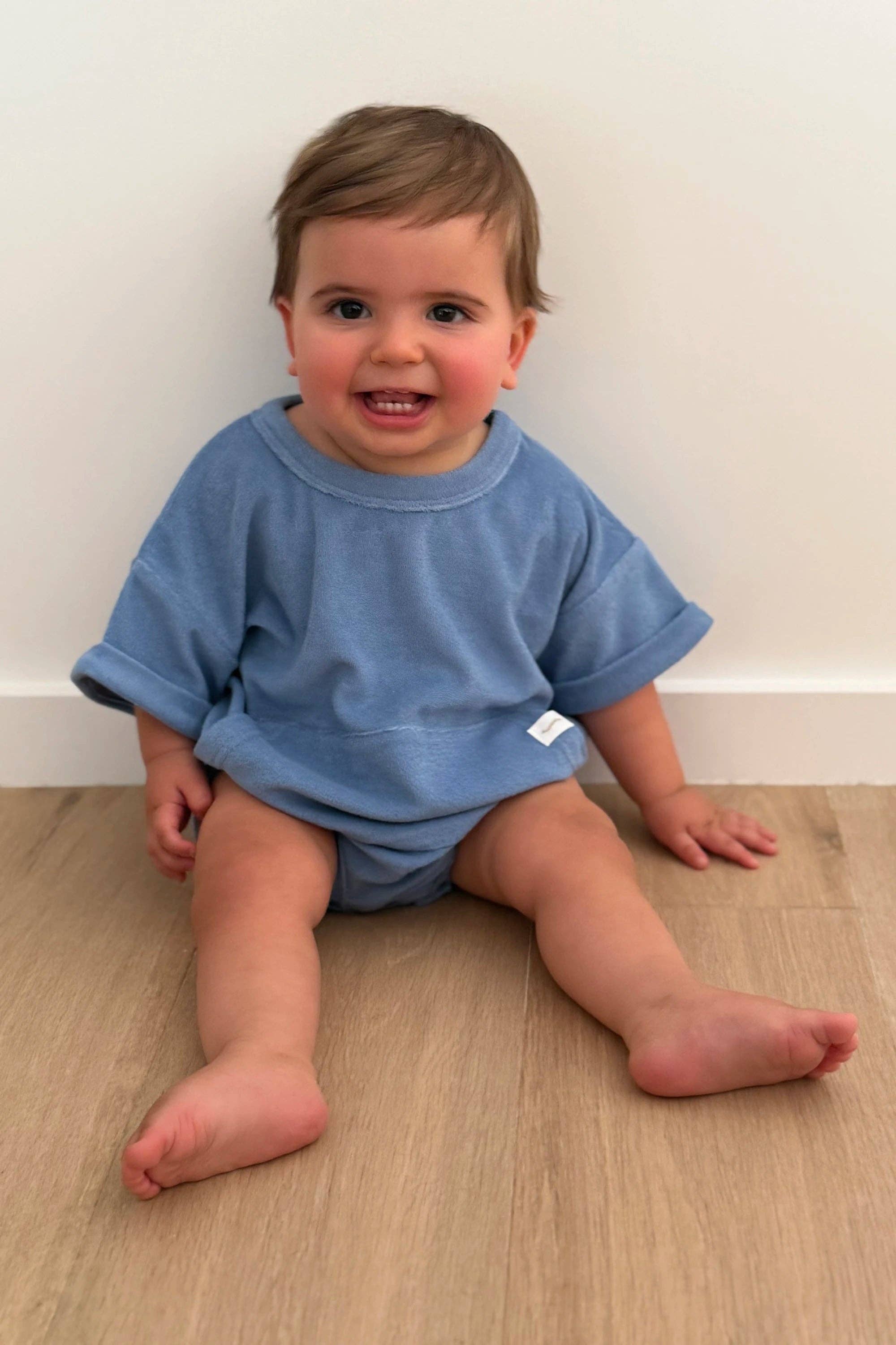 Mini Terry Oversized Romper: Blueberry {All Fenix)