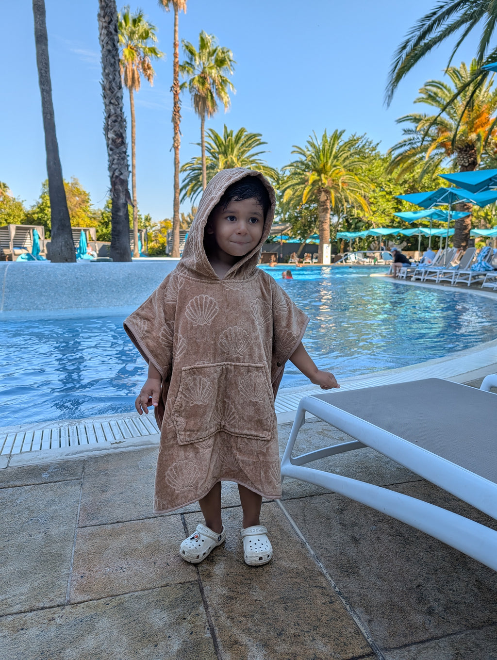 Hooded Towel Poncho S (3-6 Years) - Beige Shell