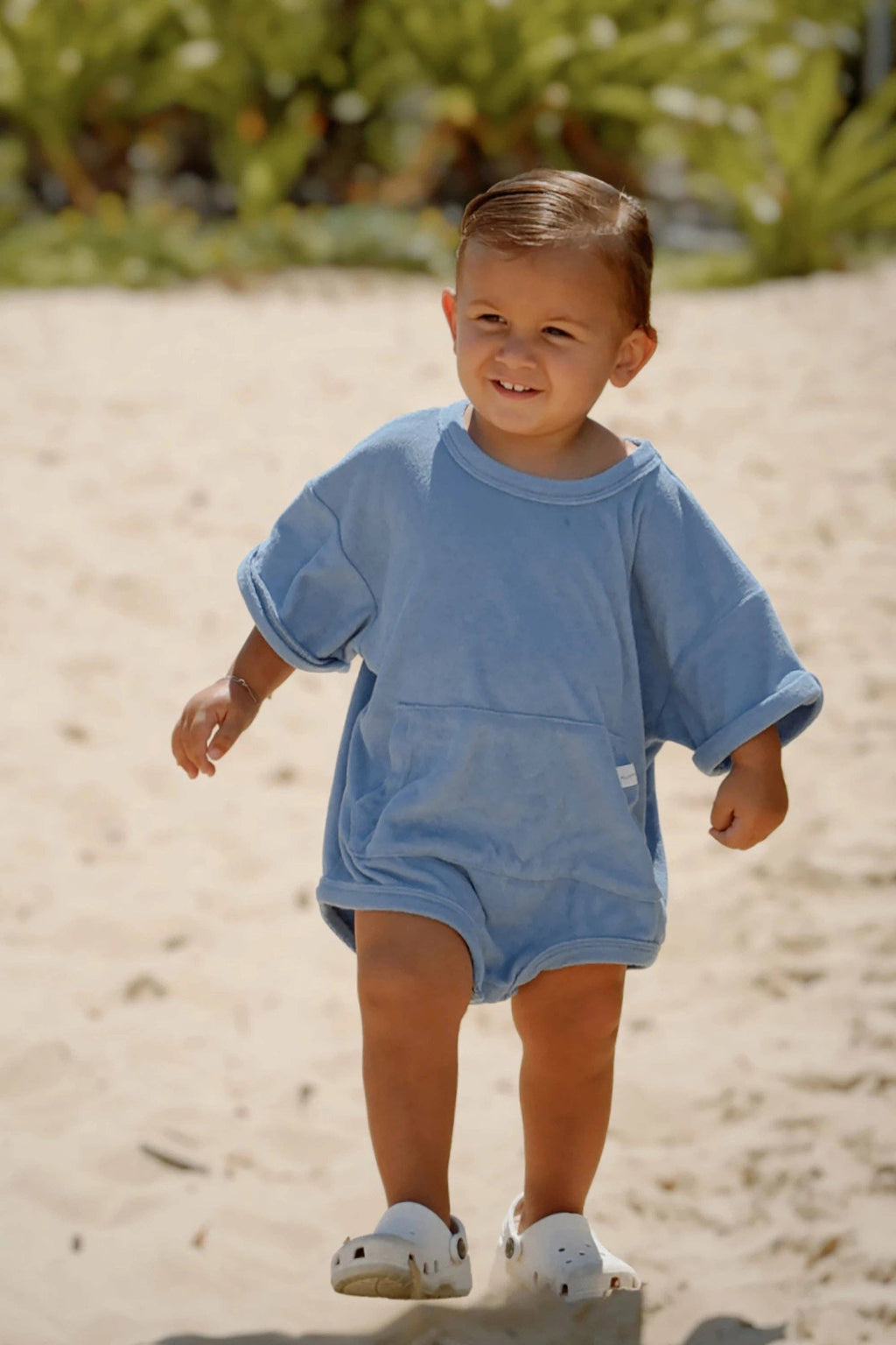 Mini Terry Oversized Romper: Blueberry {All Fenix)