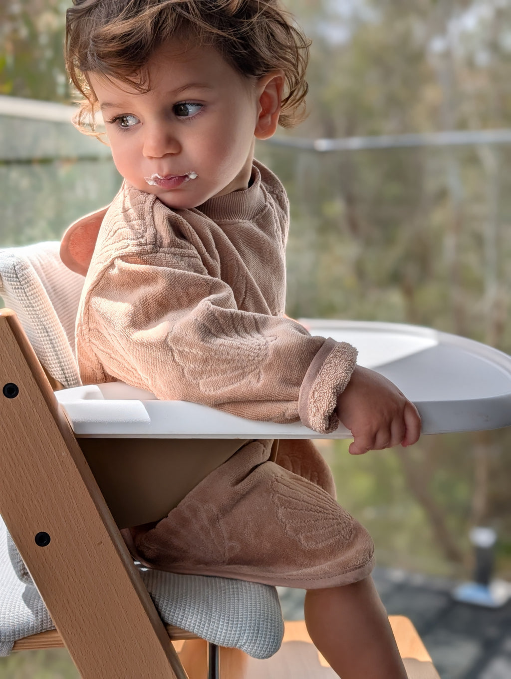 TerryTots Long Sleeve Towel Bib® - Beige Shell in Velour