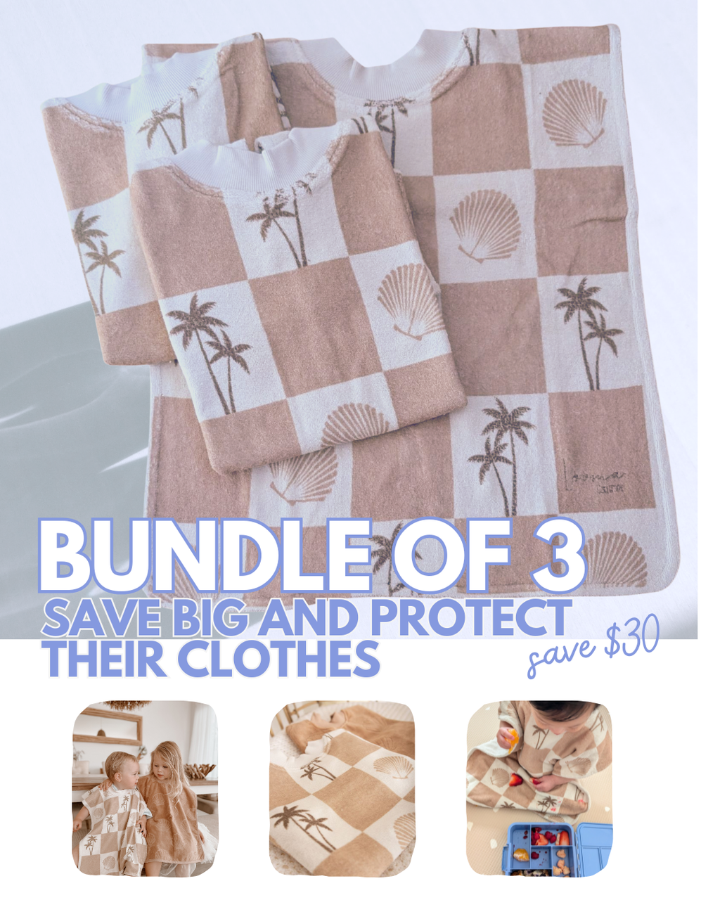 BUNDLE of 3 ORIGINALS Beige Palms Towel Bib