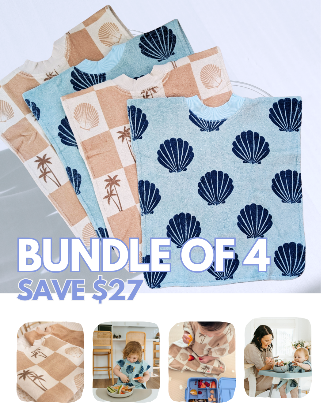 BUNDLE of 4 'Oceans' Towel Bibs