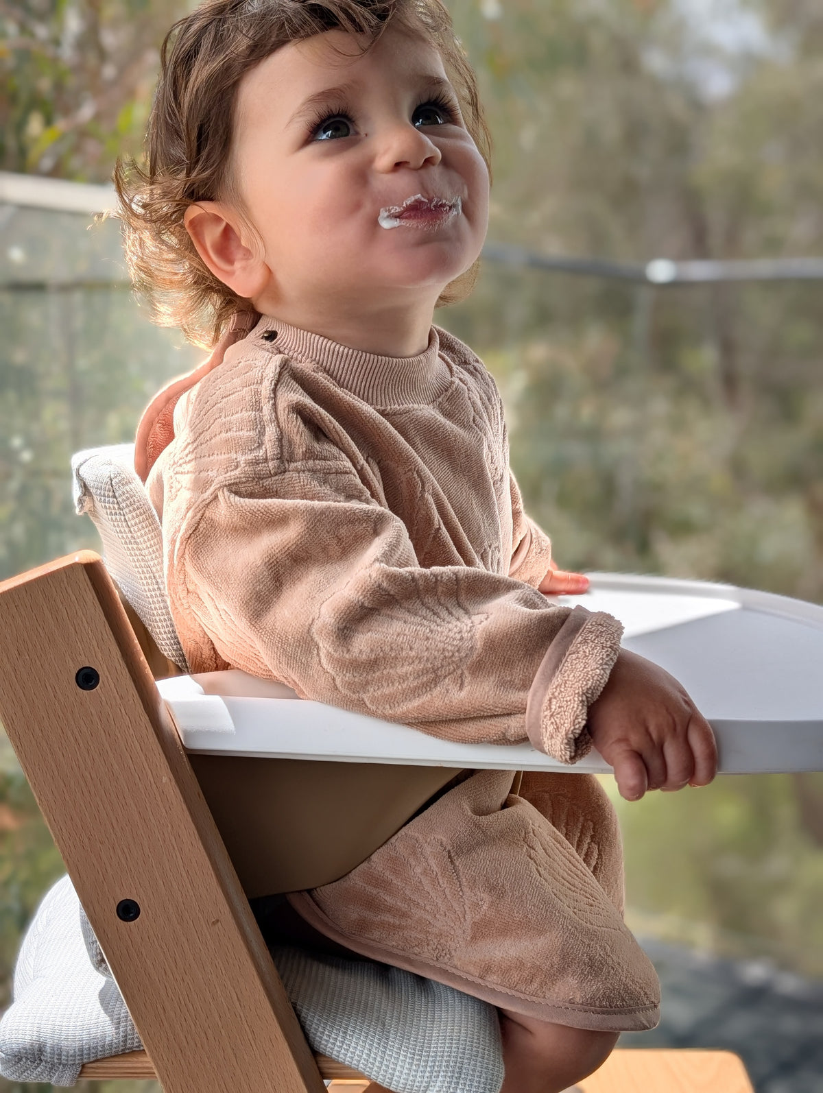 TerryTots Long Sleeve Towel Bib® - Beige Shell in Velour