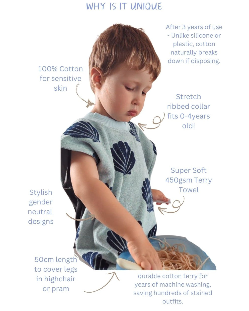 TERRYTOTS Seashells Towel Bib with BUTTONS