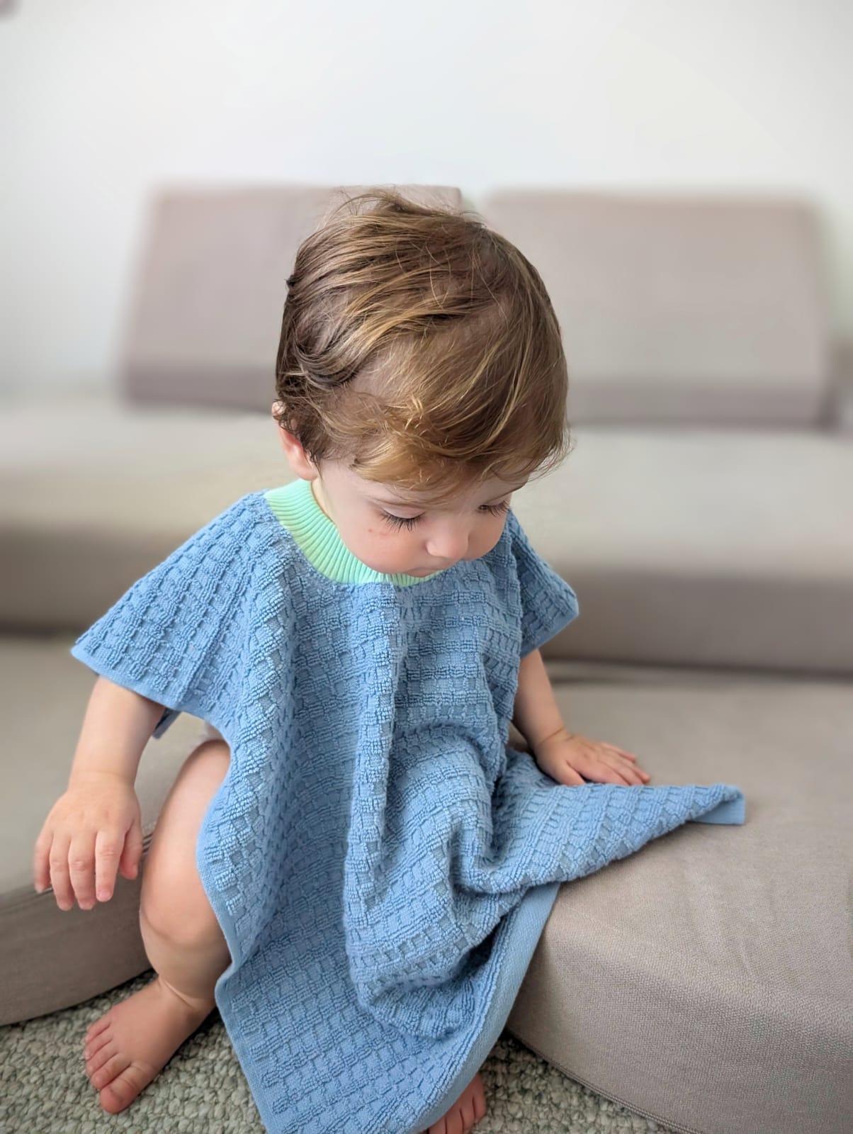 Waffle Blue Full Length Towel Bib