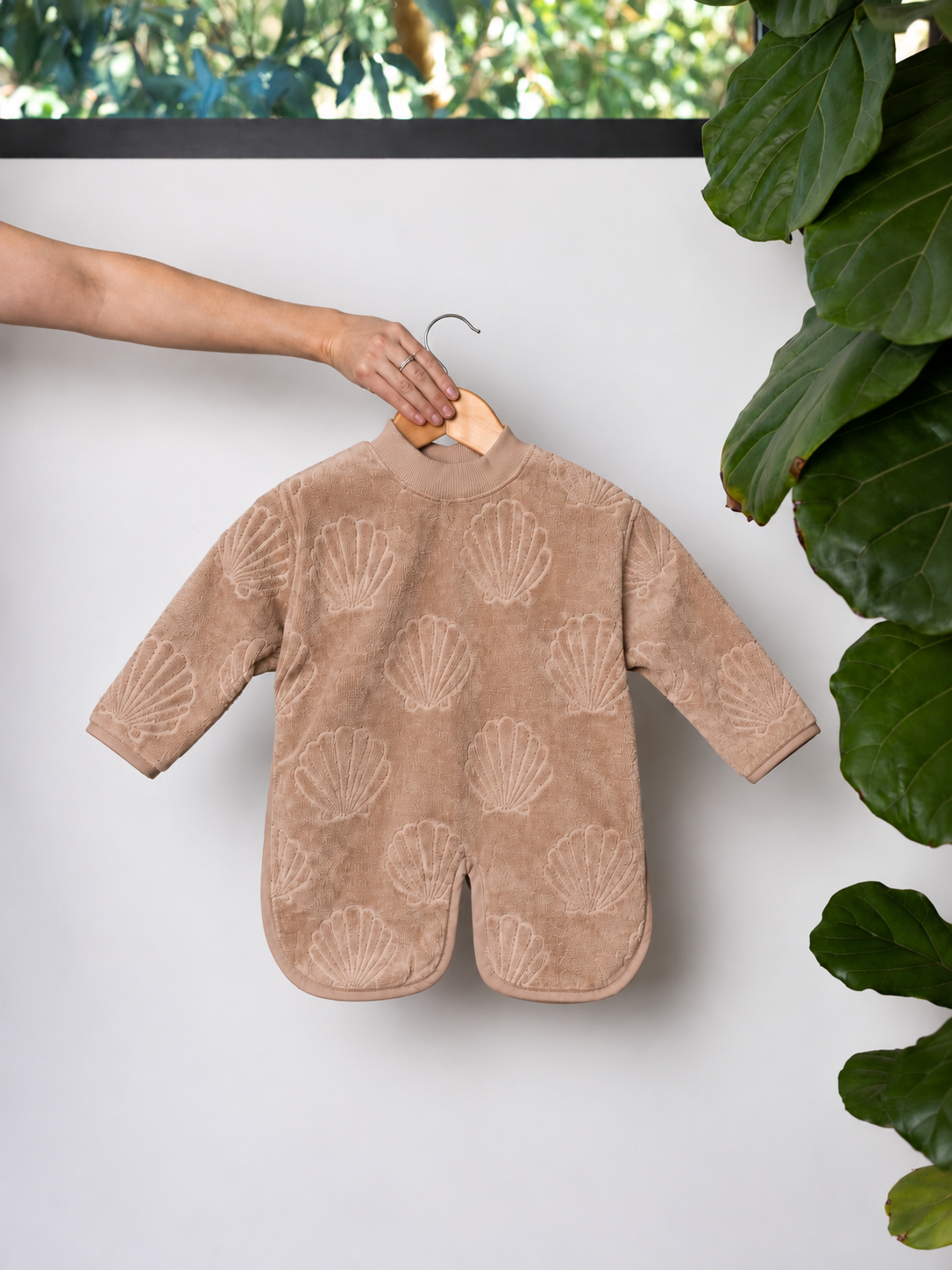 TerryTots Long Sleeve Towel Bib® - Beige Shell in Velour