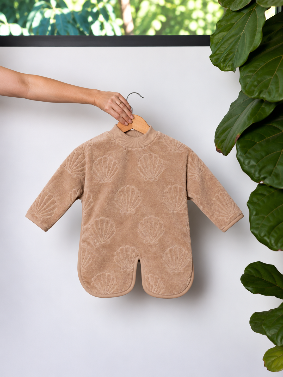 TerryTots Long Sleeve Towel Bib® - Beige Shell in Velour