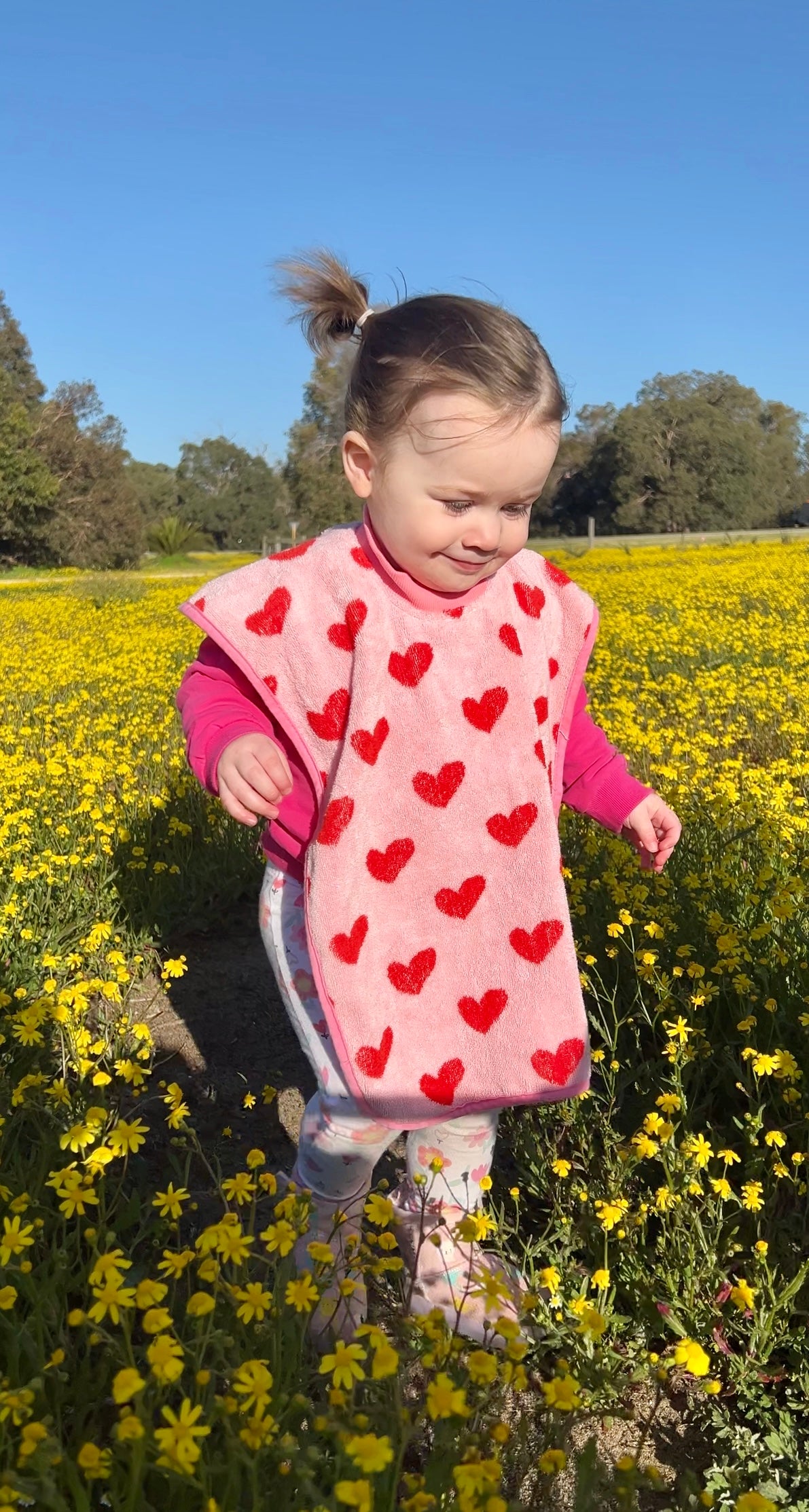 COMING SOON Pink Hearts TerryTots Towel Bib with buttons