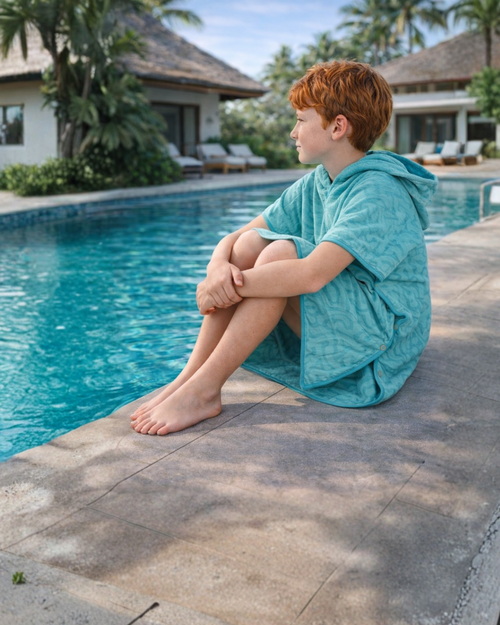 Hooded Towel Poncho M (6-10 Years) - Seafoam