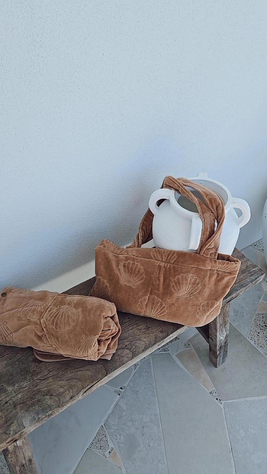 Luxe Towelling Tote Bag - Beige Seashells