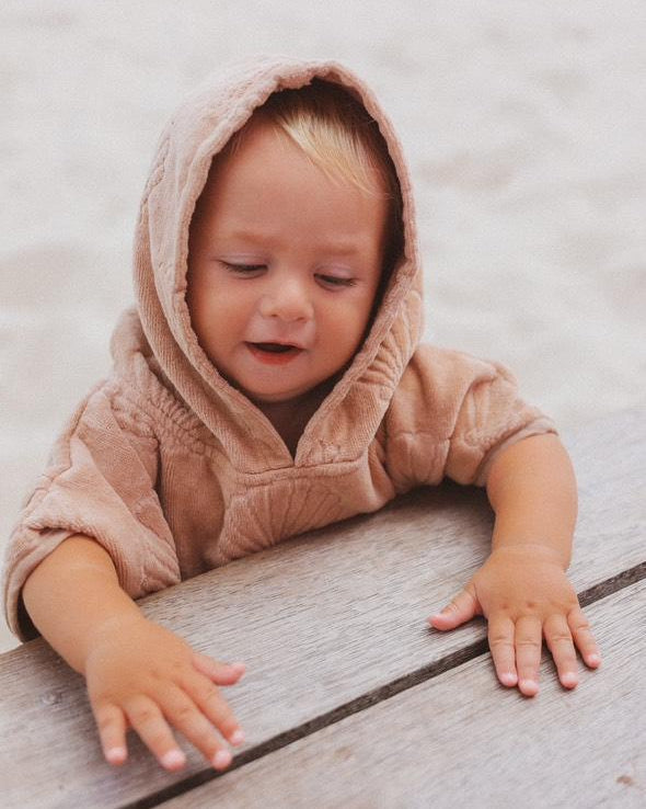 Hooded Towel Poncho XS (0-3 Years) - Beige Shell