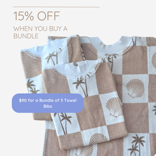 Bundle of 3 ORIGINALS Beige Palms Towel Bib