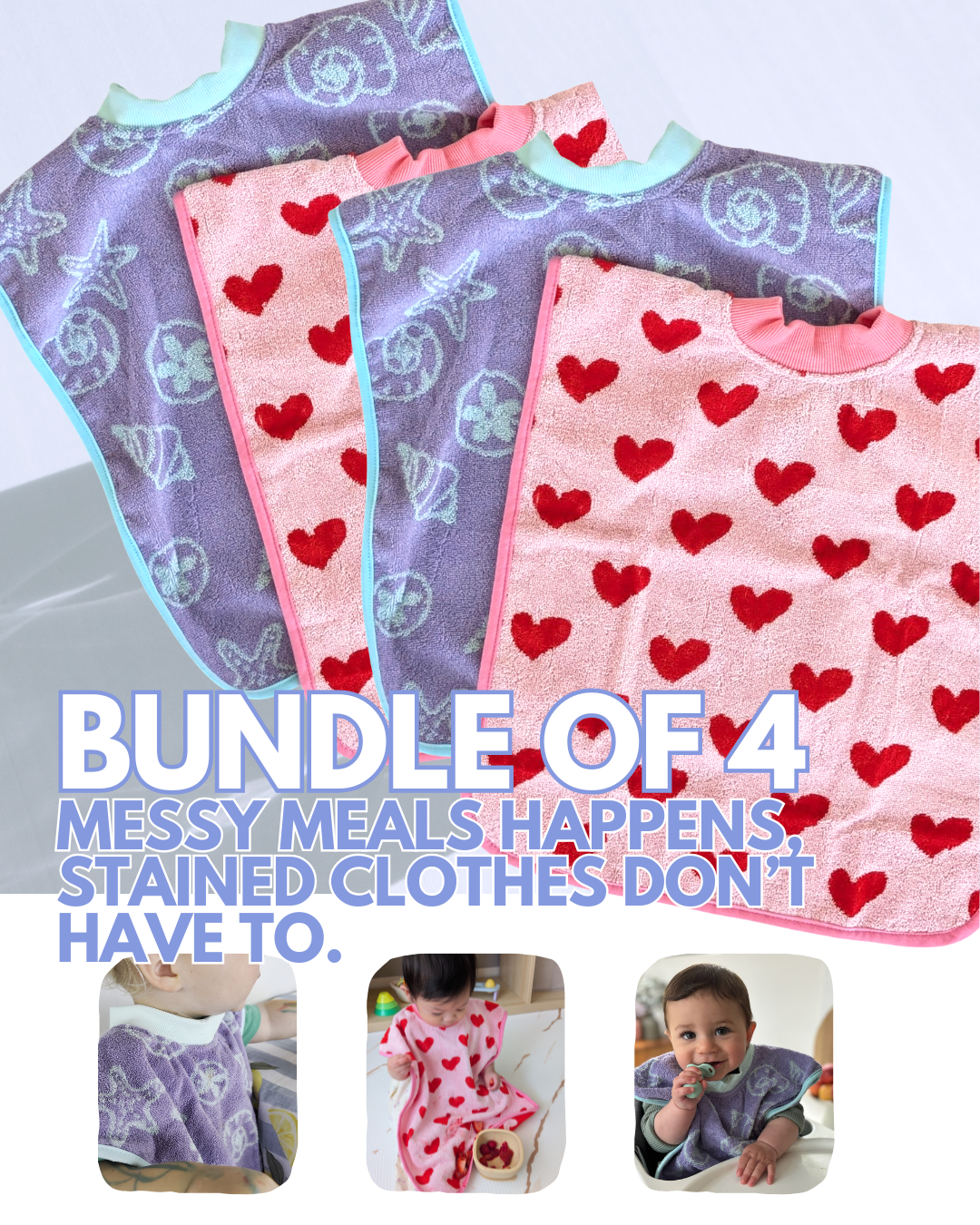 BUNDLE of 4 Hearts & Rugrats Towel Bibs