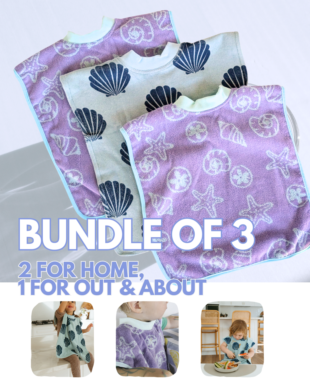 BUNDLE of 3 Blue Shells & Rugrats Towel Bibs