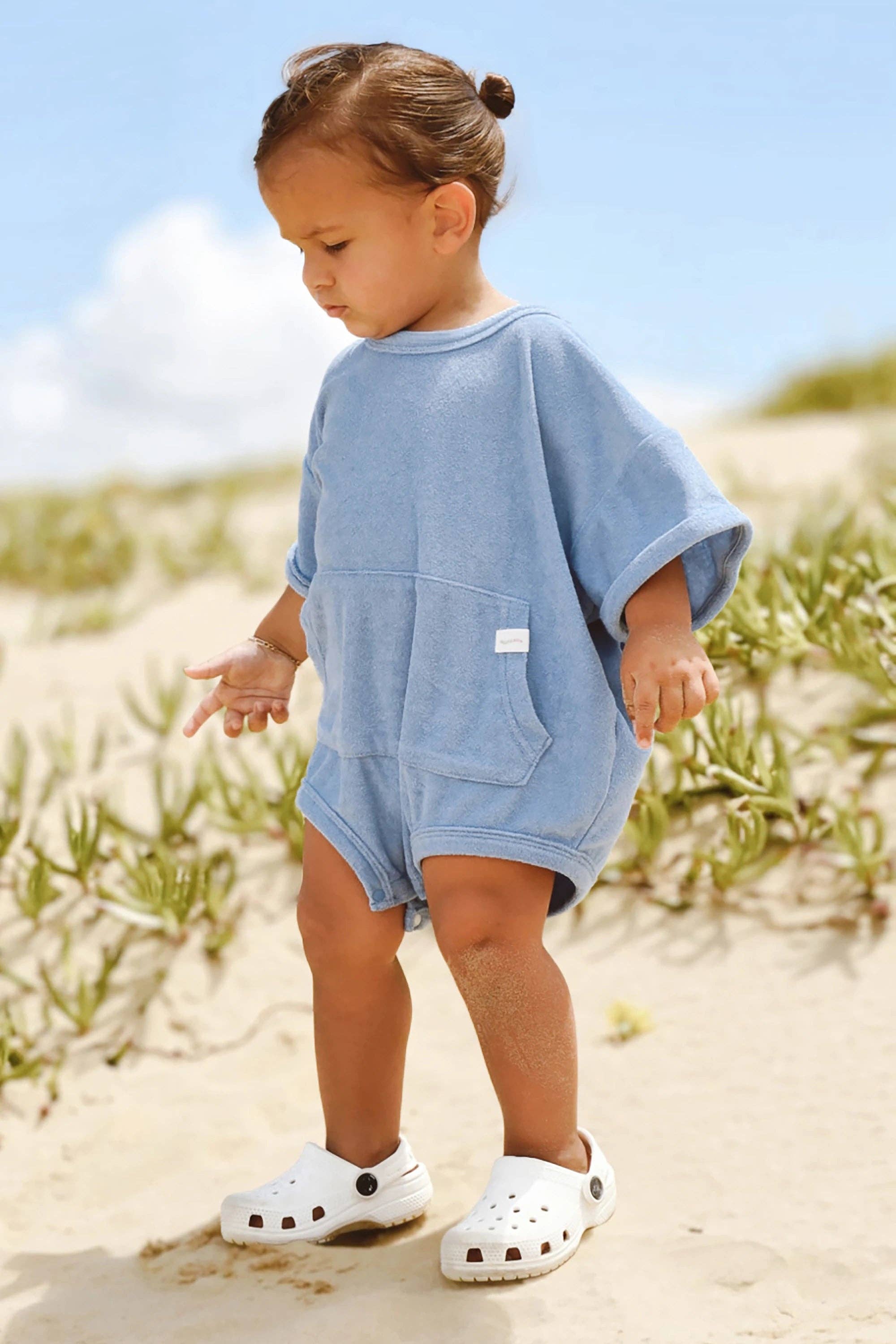 Mini Terry Oversized Romper: Blueberry {All Fenix)