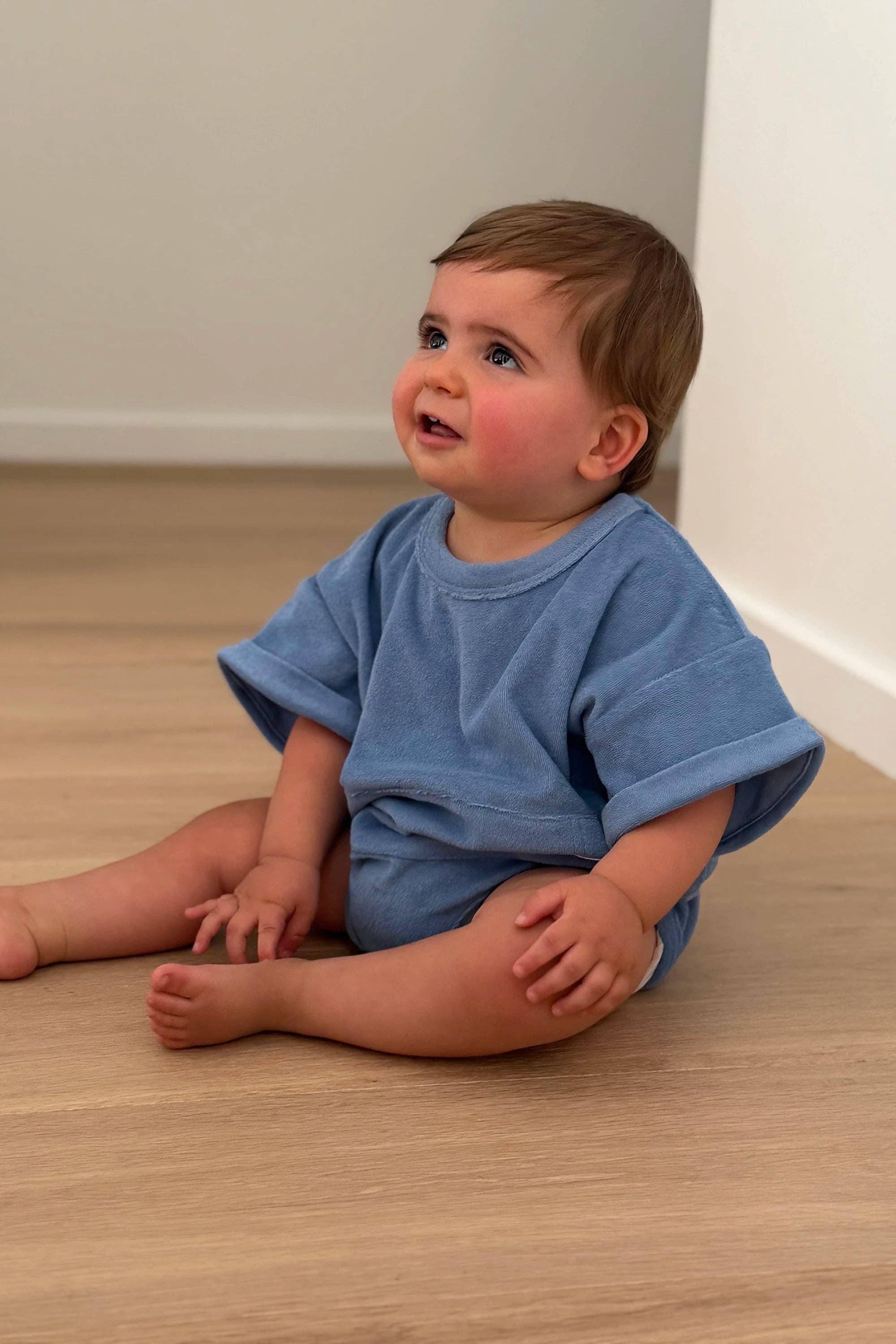 Mini Terry Oversized Romper: Blueberry {All Fenix)