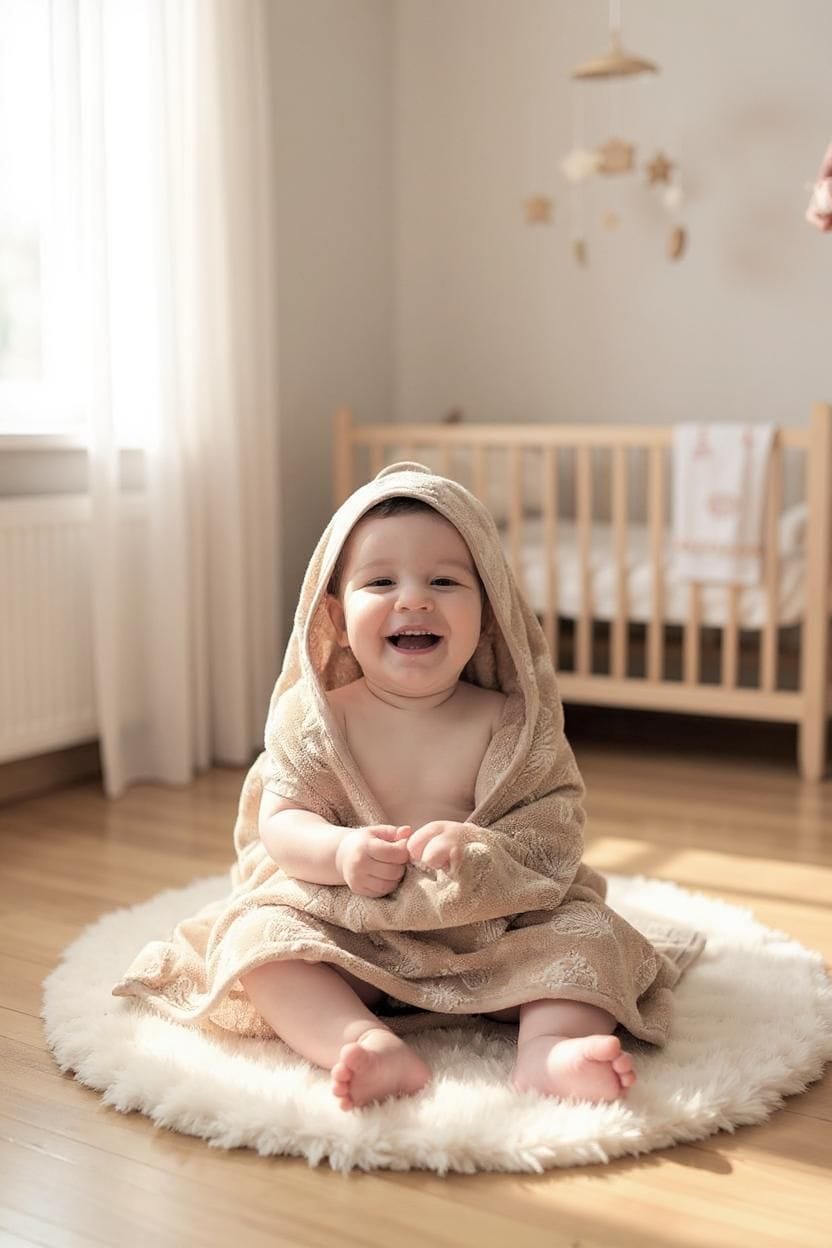 SEASHELLS Luxe Hooded Bath Towel, Neutral Baby.