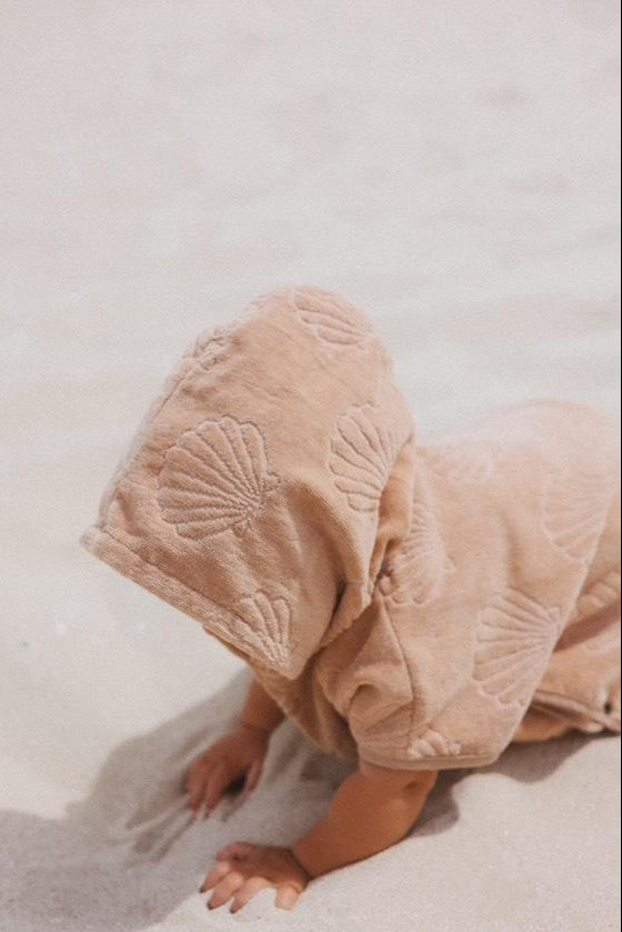seashells beige neutral hooded beach towel