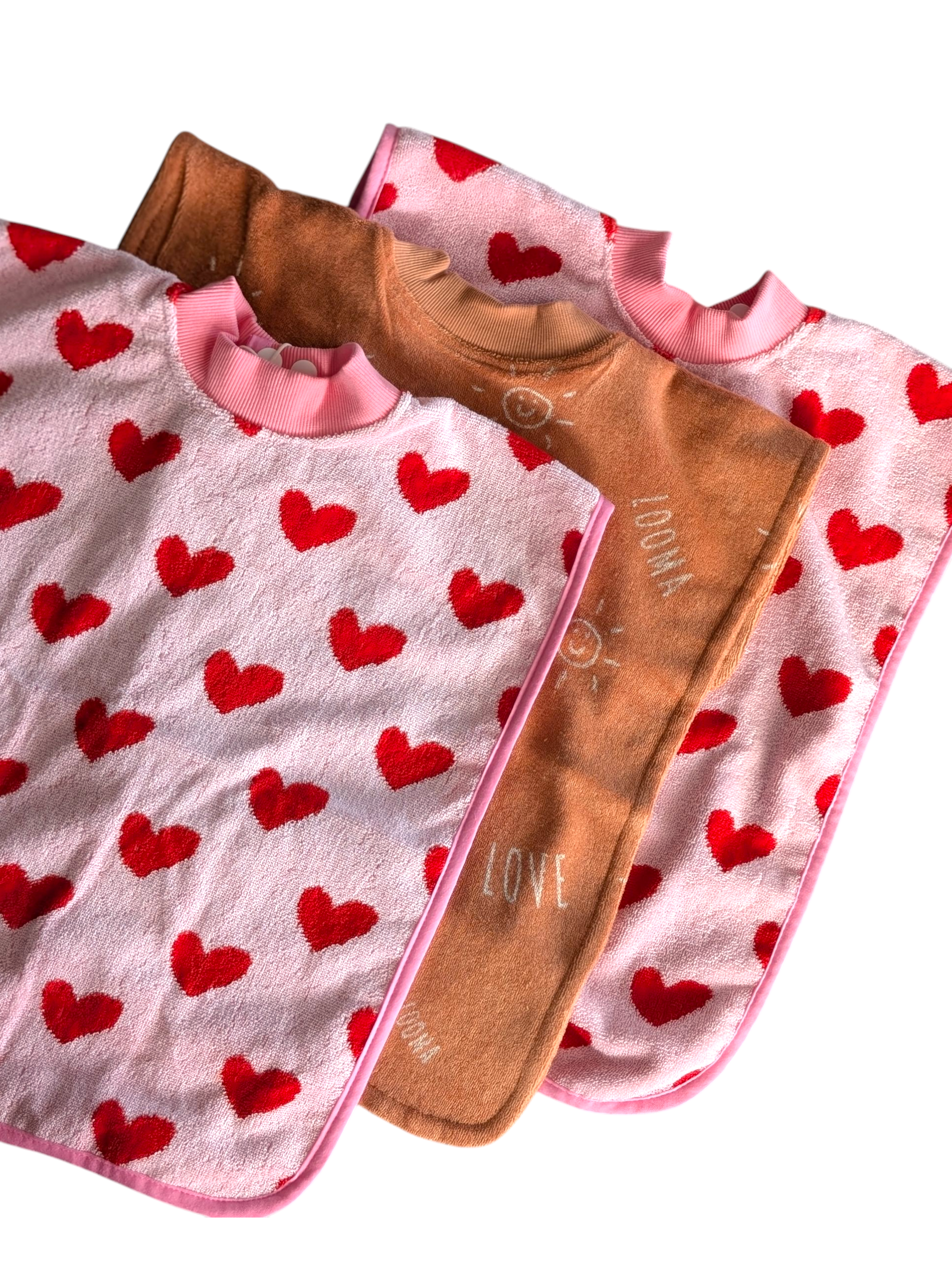terrytots towel bibs girl pink hearts looma starting solids 